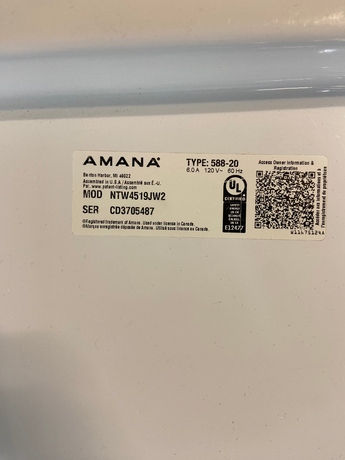 Amana Top Load Large Capacity Stainless Tub Washer