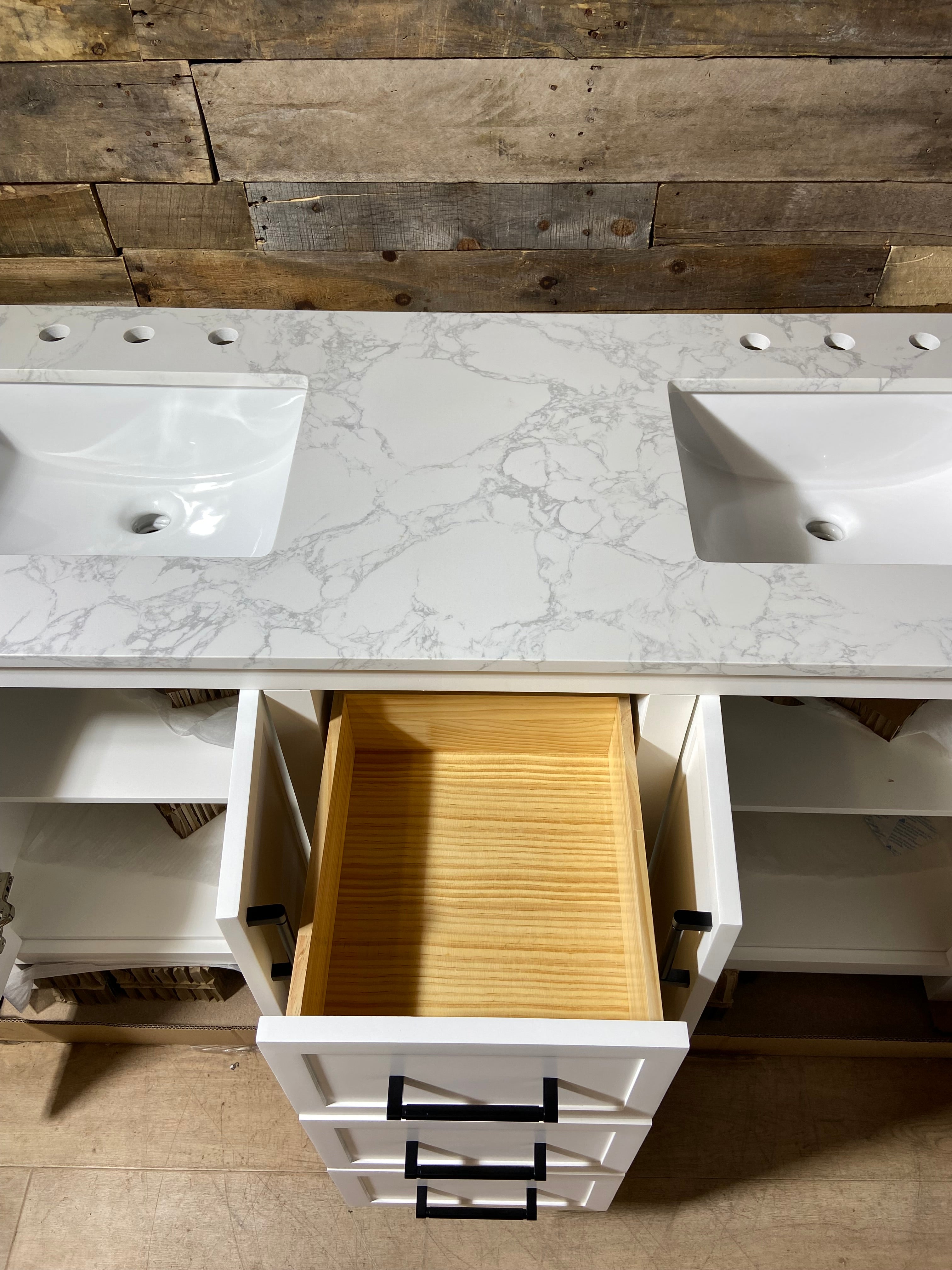 Allen +Roth Lenoir 60-in White Undermount Double Sink Bathroom Vanity with White Engineered Marble Top