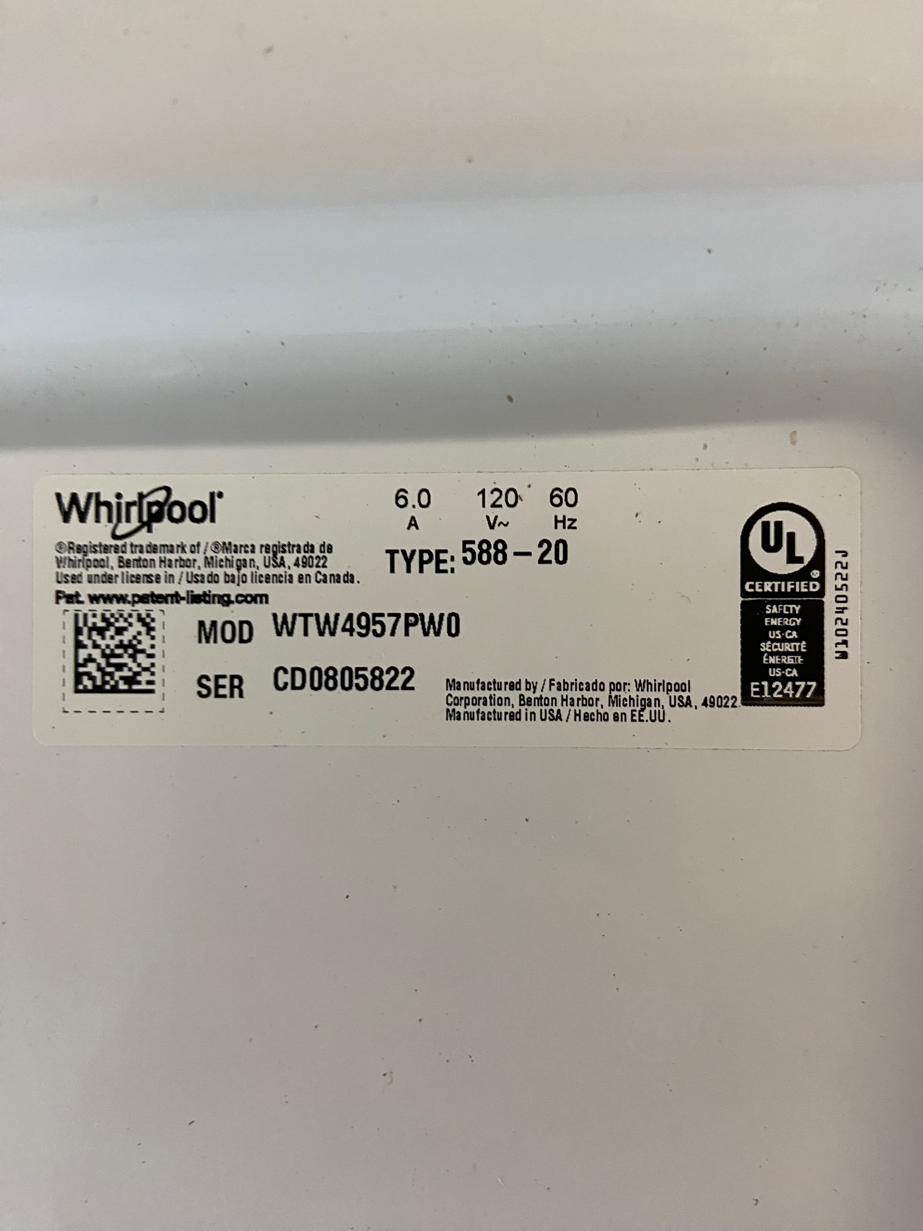 Whirlpool 2in1 Removable Agitator Washer