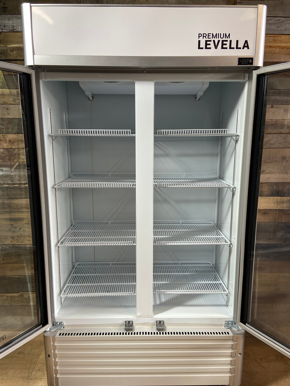 PremiumLevella PRN185DX Glass Door Display Refrigerator 18 cu ft Commercial Beverage Cooler Merchandiser With Customizable Lightbox