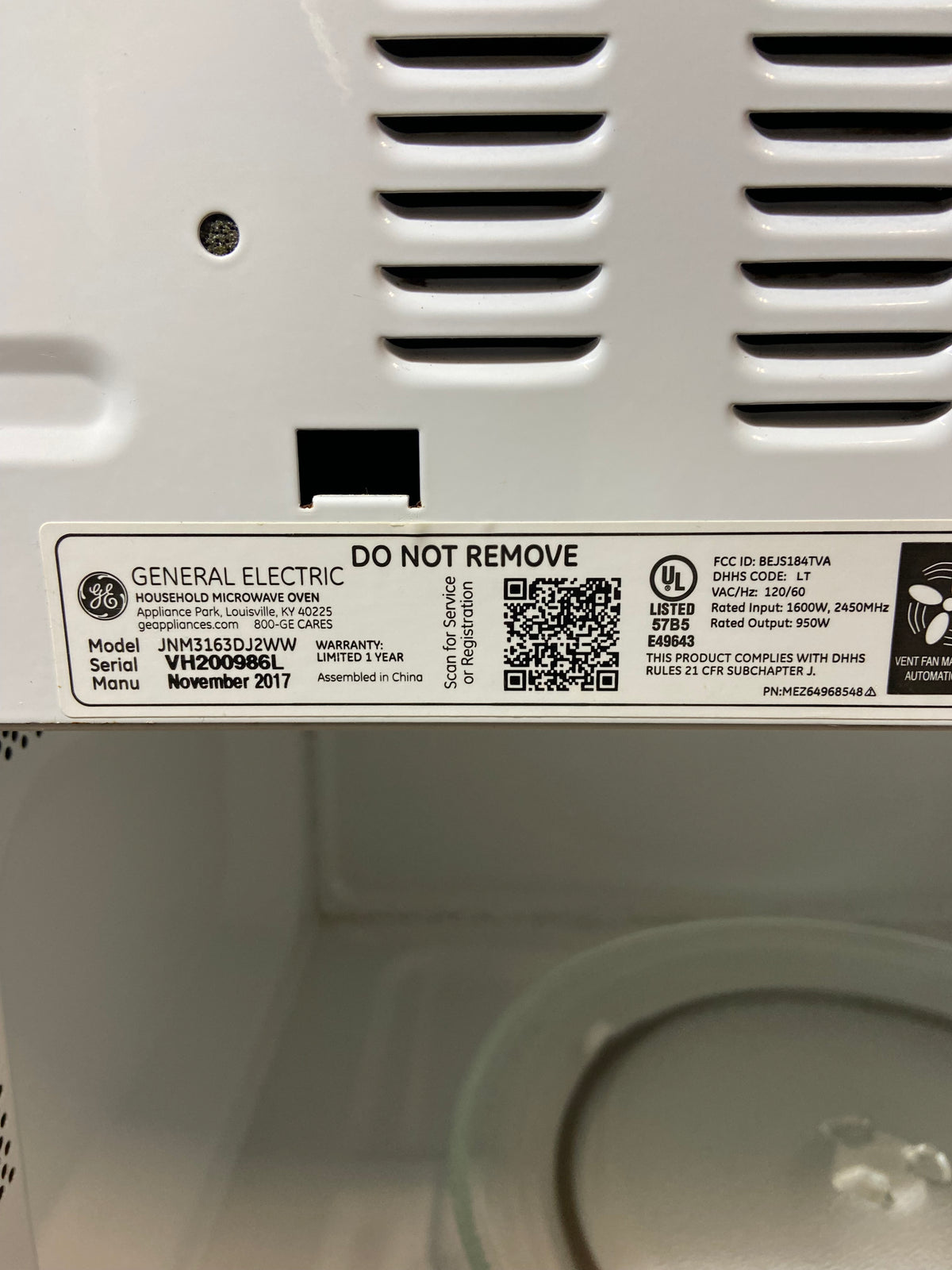 White GE Over The Range Microwave