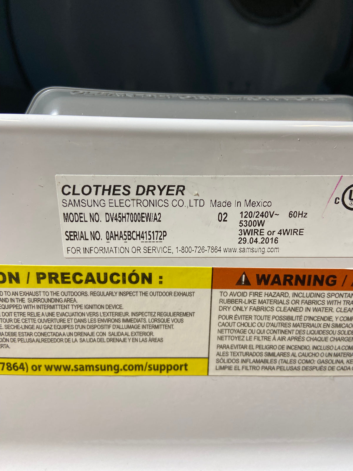 Samsung Large Capacity Dryer