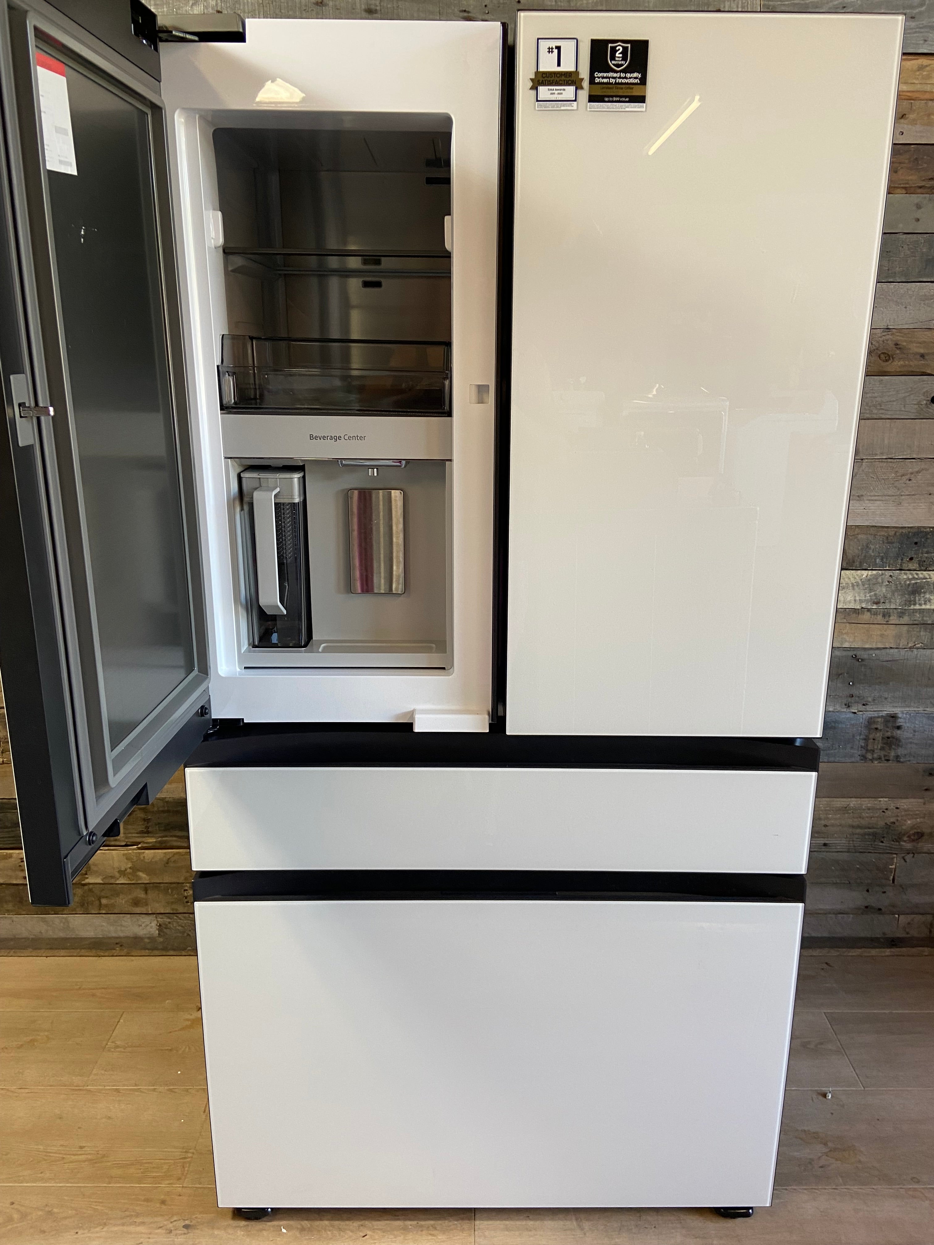 Samsung Bespoke Counter-Depth Beverage Center 23-cu ft 4 -Door 36-in Wide with Dual Ice Maker and Door within Door ( White Glass )