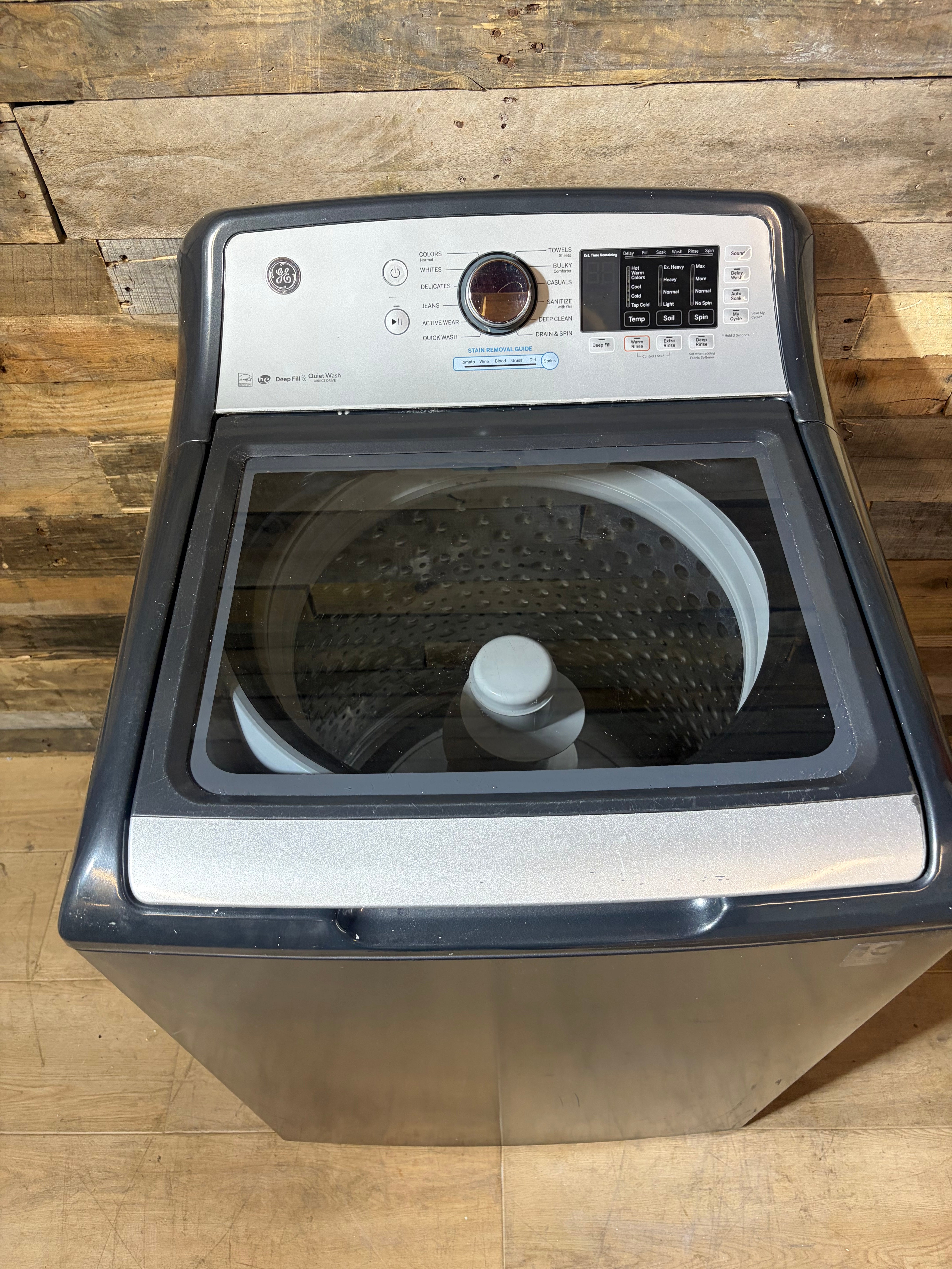 Grey GE Large Capacity Top Load Washer With Agitator