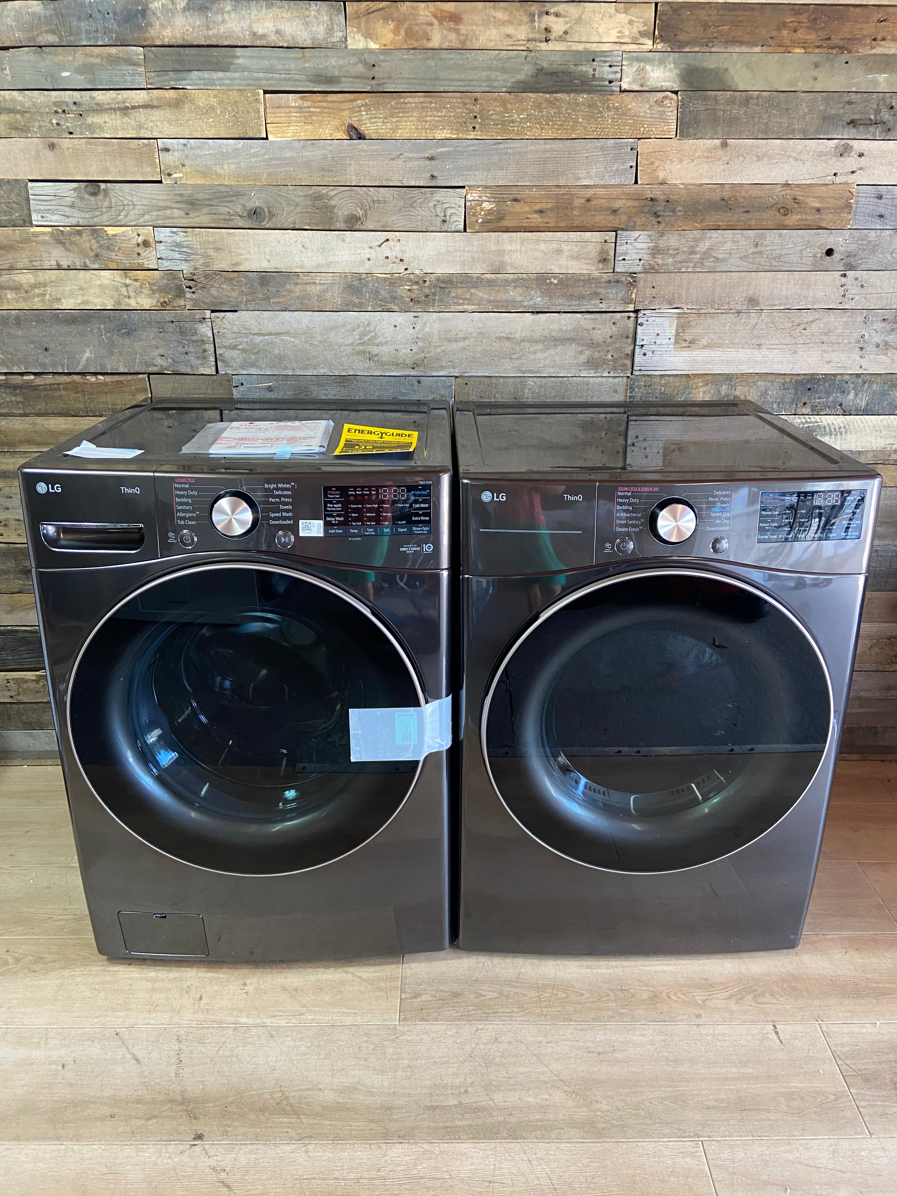 LG Thin Q Grey Rose Gold Front Load Set Gas Dryer